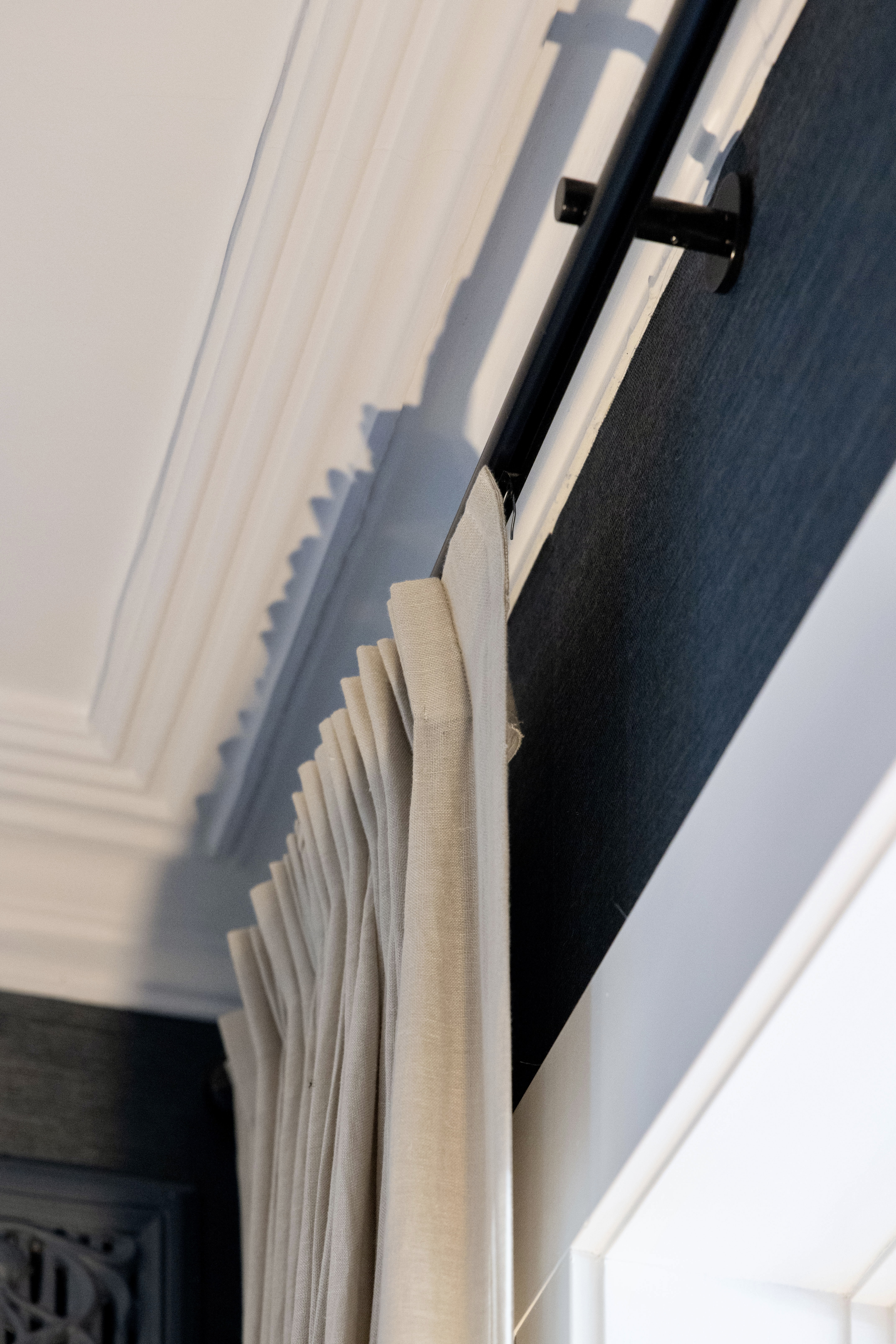 Pencil pleat heading close-up, linen curtain