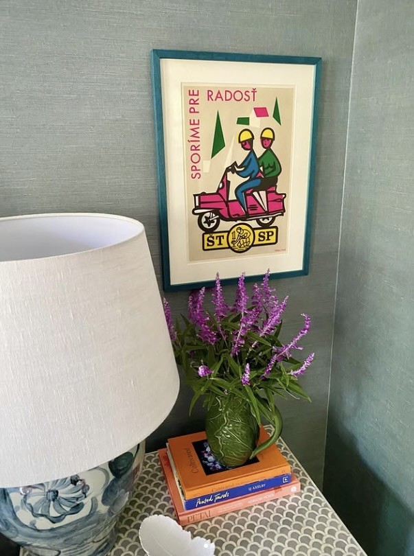 Small vintage print in a quirky frame above a bedside in The Style Workshop Mosman Federation project
