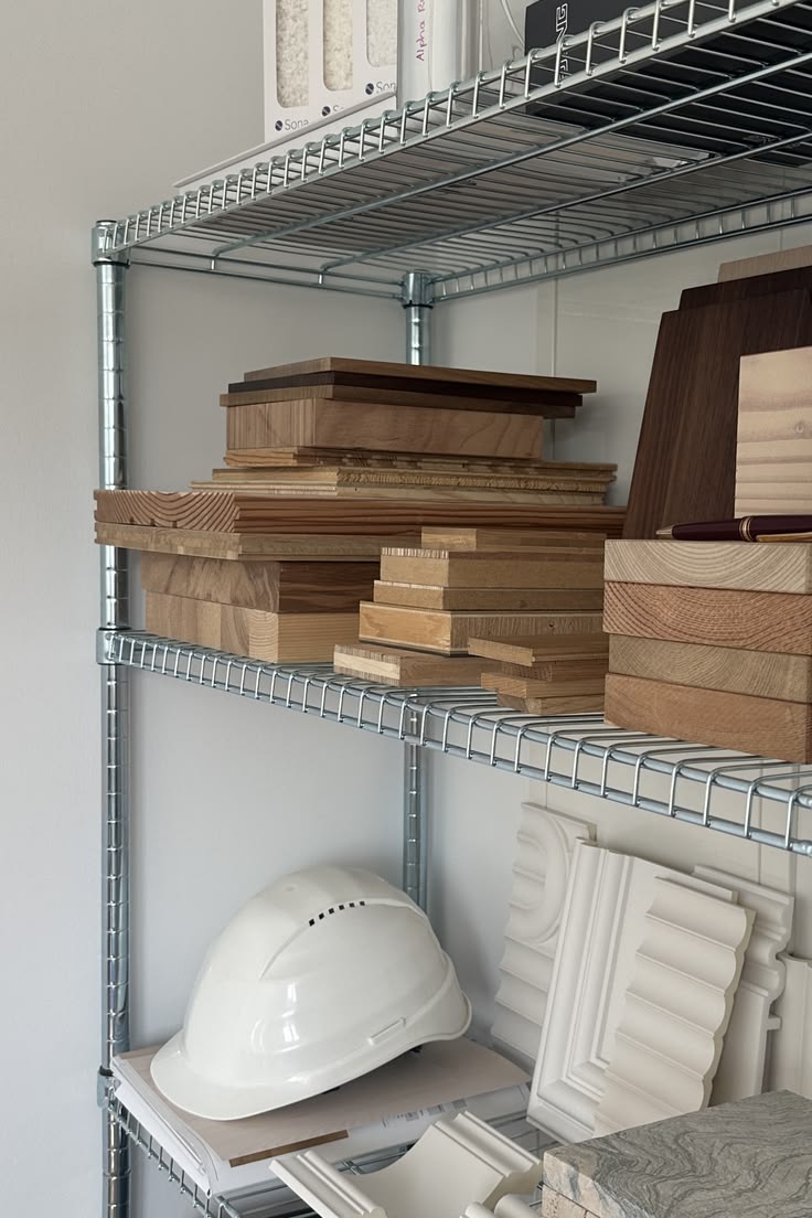 An organised library of timber, moulding and material samples, The Style Workshop