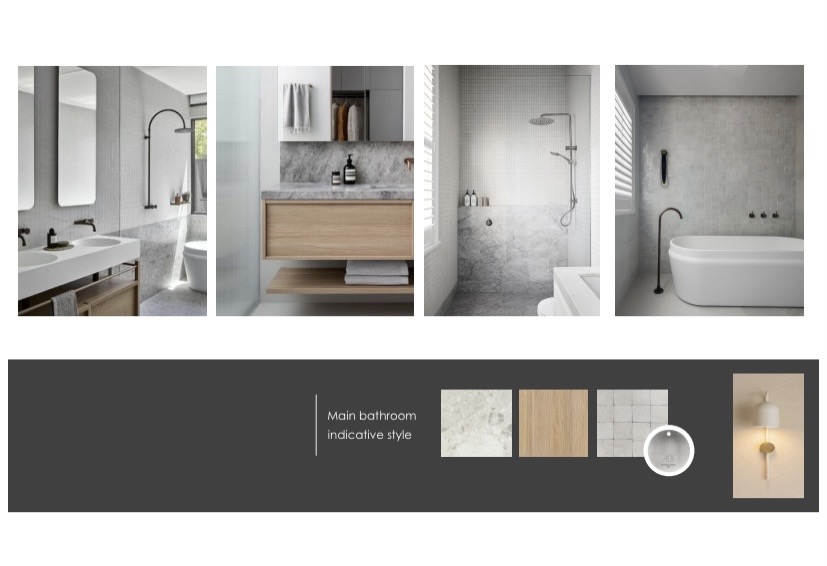 Indicative style concept board for a bathroom project, The Style Workshop