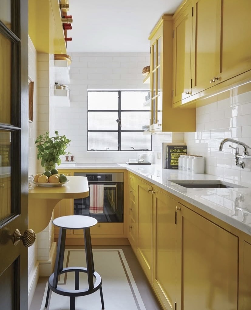 Narrow galley kitchen with a fold-down breakfast bar and a single stool, The Style Workshop