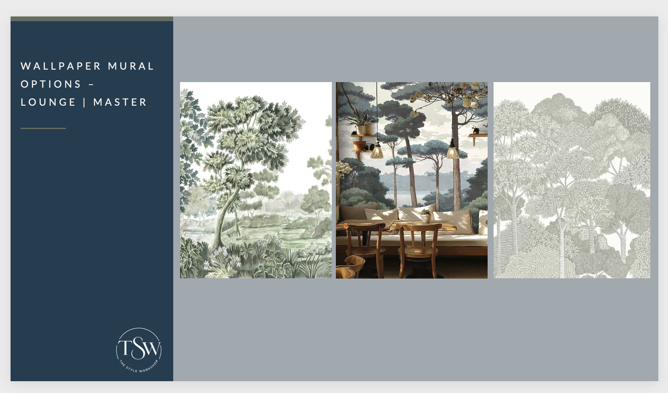 Wallpaper mural options for lounge and master, The Style Workshop